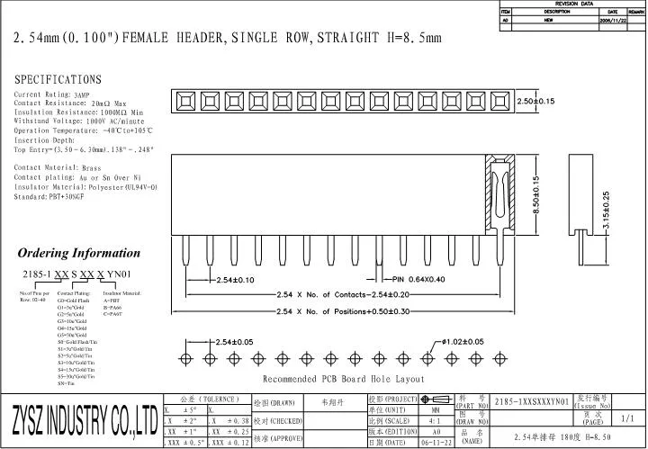 2.0 2.54mm Pitch Single Double Row 90 180 Degree PCB Female Pin Header Connector 8.4mm Height Female Header Connector